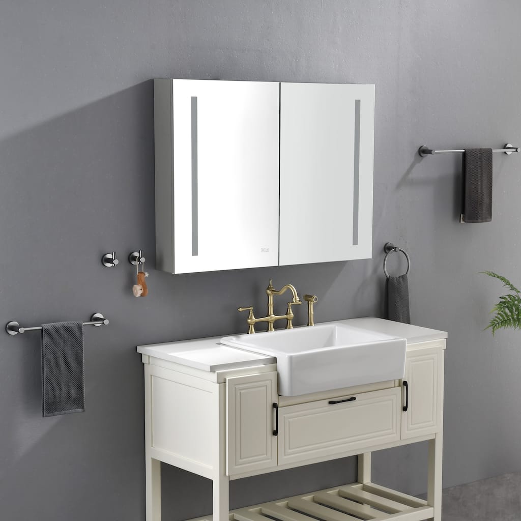 40in. W x 30 in. H LED Large Rectangular Aluminum Alloy Surface Mount Medicine Cabinet with Mirror