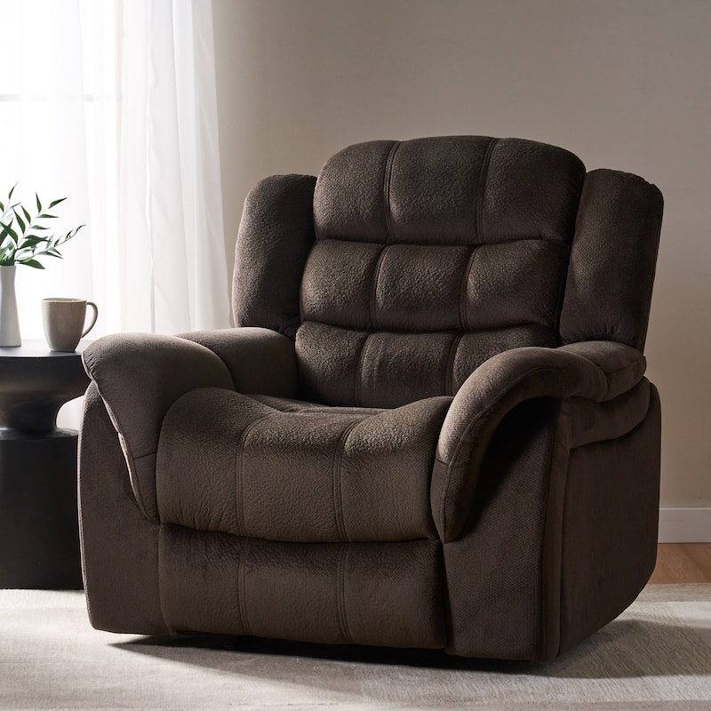 Oversized Brown Plush Fabric Glider Recliner Chair