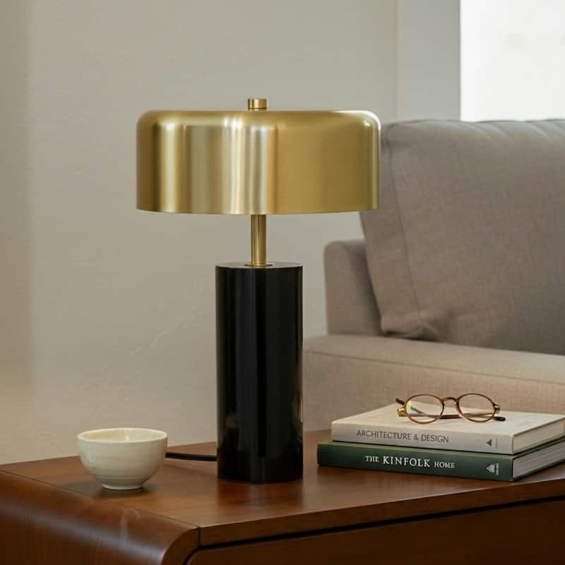 Valiente Gold Drum Table Lamp with Black Marble Accent