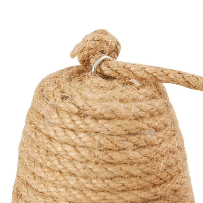 White or Brown Wood Handmade Coiled Striped Rope Buoy Sculpture with Joined Hanging Handle (Set of 2)