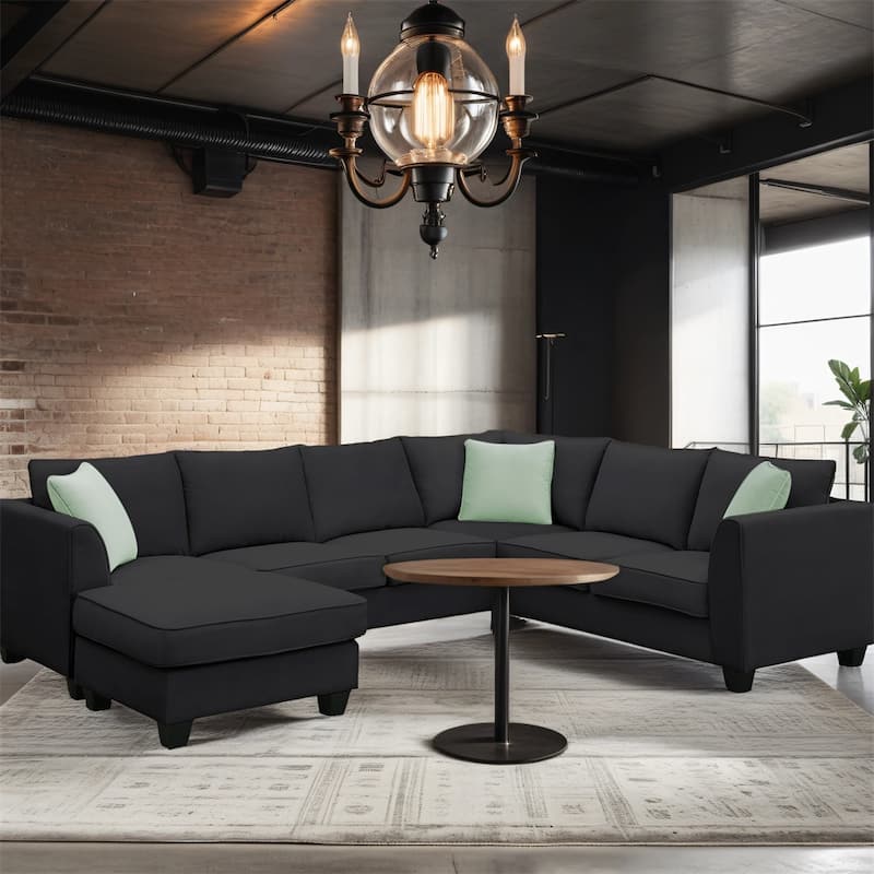 L Shape Sectional Sofa Couches 7 Seats with Ottoman and 3 Pillows