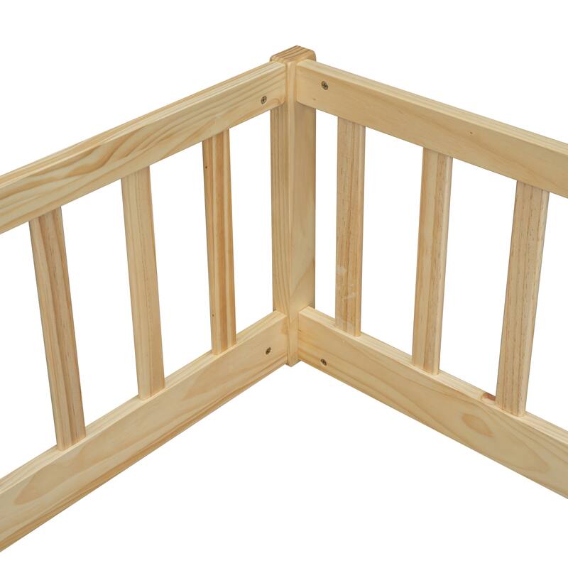 Double Twin Floor Bed with Fence, Guardrails, without door