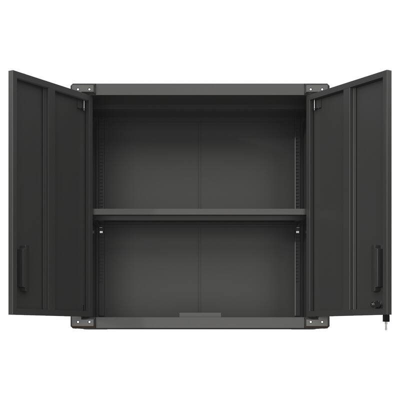 Dark Grey Alloy Steel Wall Cabinet Storage with Locking Door and Adjustable Shelf for Garage - 31.50”L x 11.81”W x 30.31”H