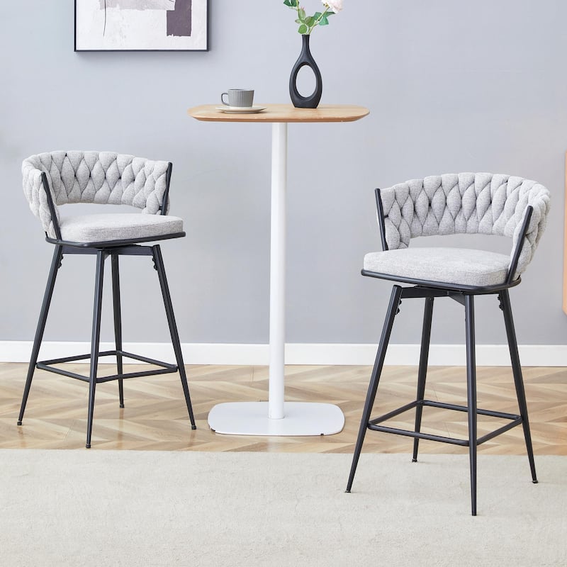 Set of 2 Swivel Bar Stools with Breathable Linen Cushions