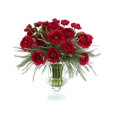 Ranunculus Floral Arrangement in Glass Pedestal Vase - Dark Pink
