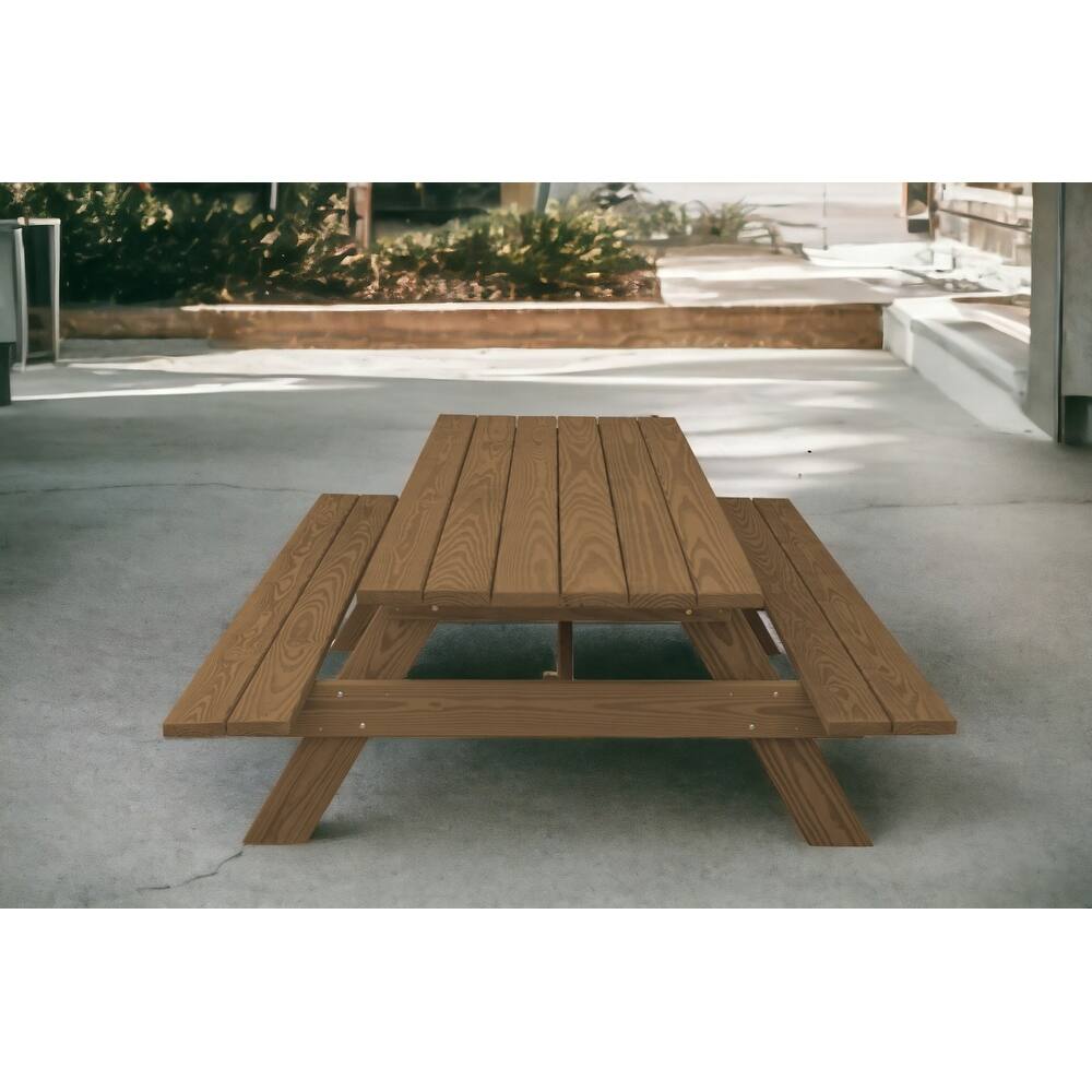 HomeRoots 94" Wood Brown Solid Wood Outdoor Picnic Table