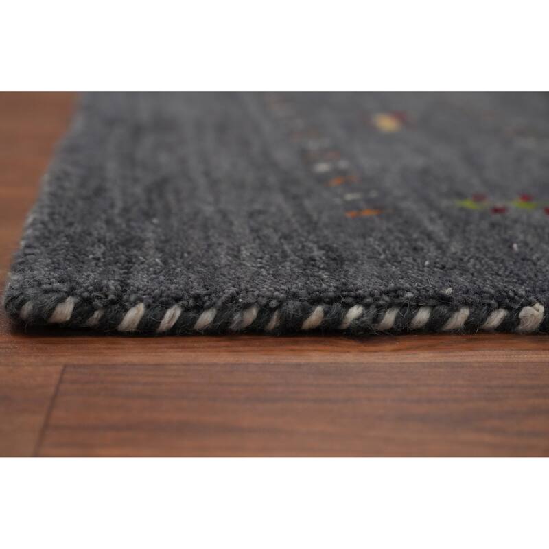 Hand Knotted Oriental 100% Wool Carpet Tribal Animal Pictorial Greys & Charcoal Gabbeh Runner Rug - 11' 10'' X 4' 1''