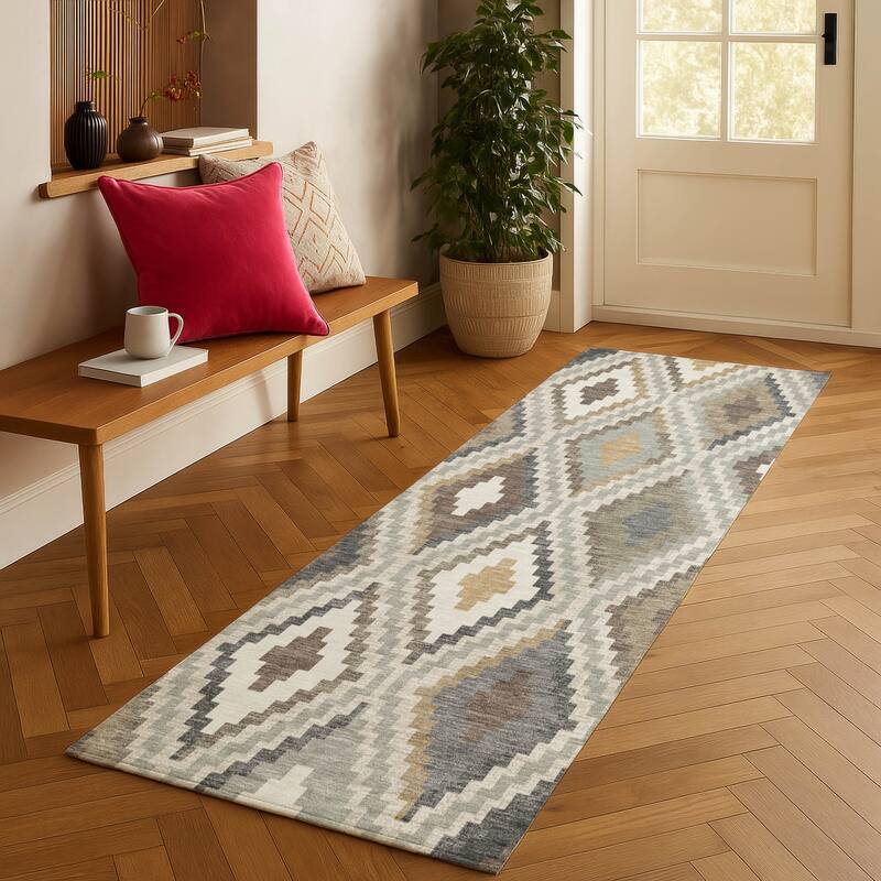 Machine Washable Indoor/ Outdoor Global Geo Chantille Rug
