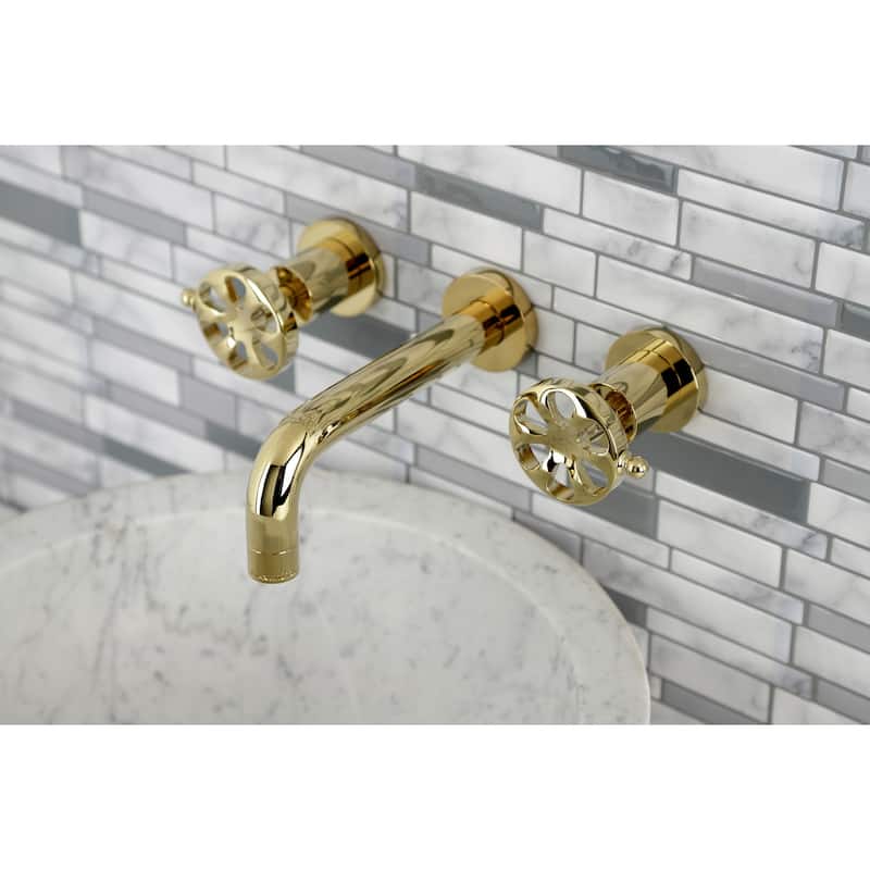 Kingston Brass Belknap Two-Handle 3-Hole Wall Mount Bathroom Faucet - Polished Brass