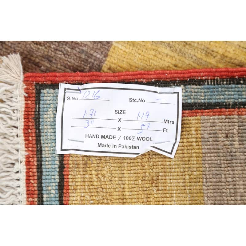 Checkered Gabbeh Kashkoli Oriental Area Rug Hand-knotted Wool Carpet - 3'11" x 5'7"
