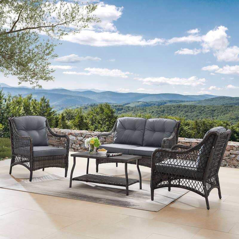 Corvus Vasconia Outdoor 4-piece Brown Wicker Sofa Set
