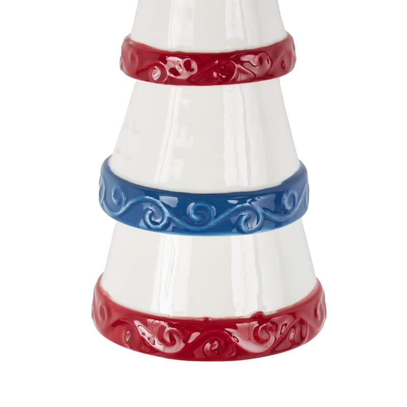 Ceramic Light House Windchime with Brown Rope and Blue and Red Accents - White - Roche River Decor
