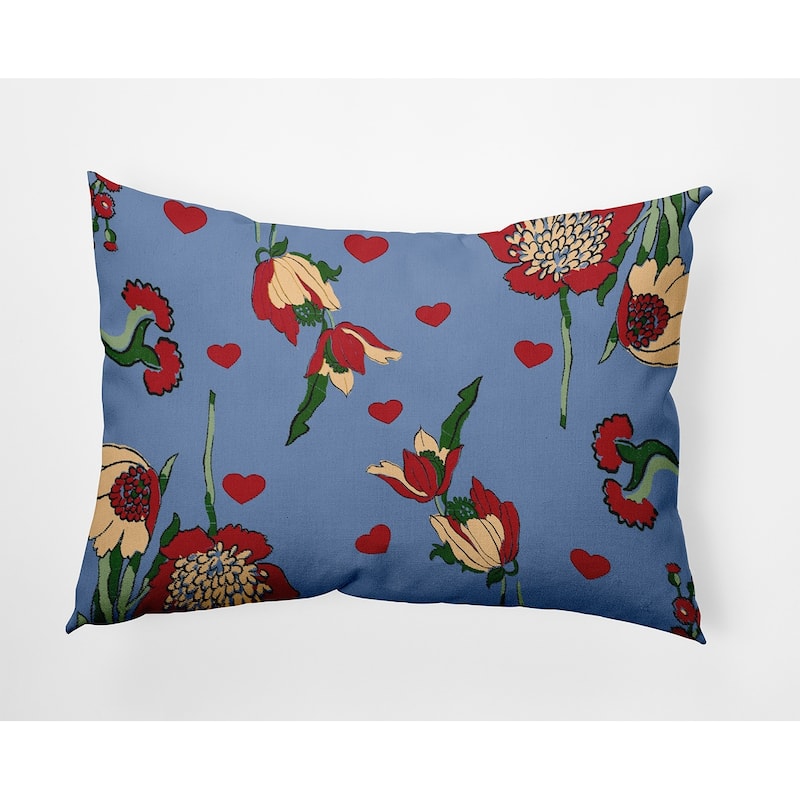 Love In The Garden Valentines Day Decorative Throw Pillow - 14" x 20" - Cornflower