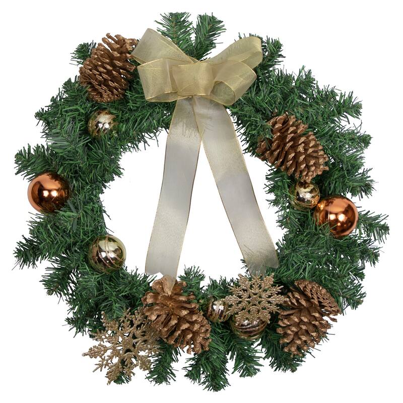Pre-Decorated Ball Ornaments Bow Artificial Christmas Wreath 24" Unlit