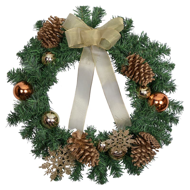 Pre-Decorated Ball Ornaments Bow Artificial Christmas Wreath 24" Unlit
