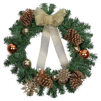 Pre-Decorated Ball Ornaments Bow Artificial Christmas Wreath 24" Unlit