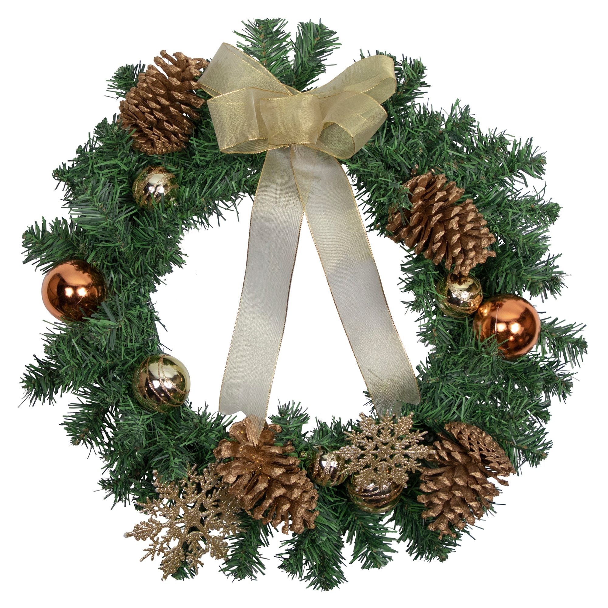 Pre-Decorated Ball Ornaments and Bow Artificial Christmas Wreath 24-Inch Unlit - 24"