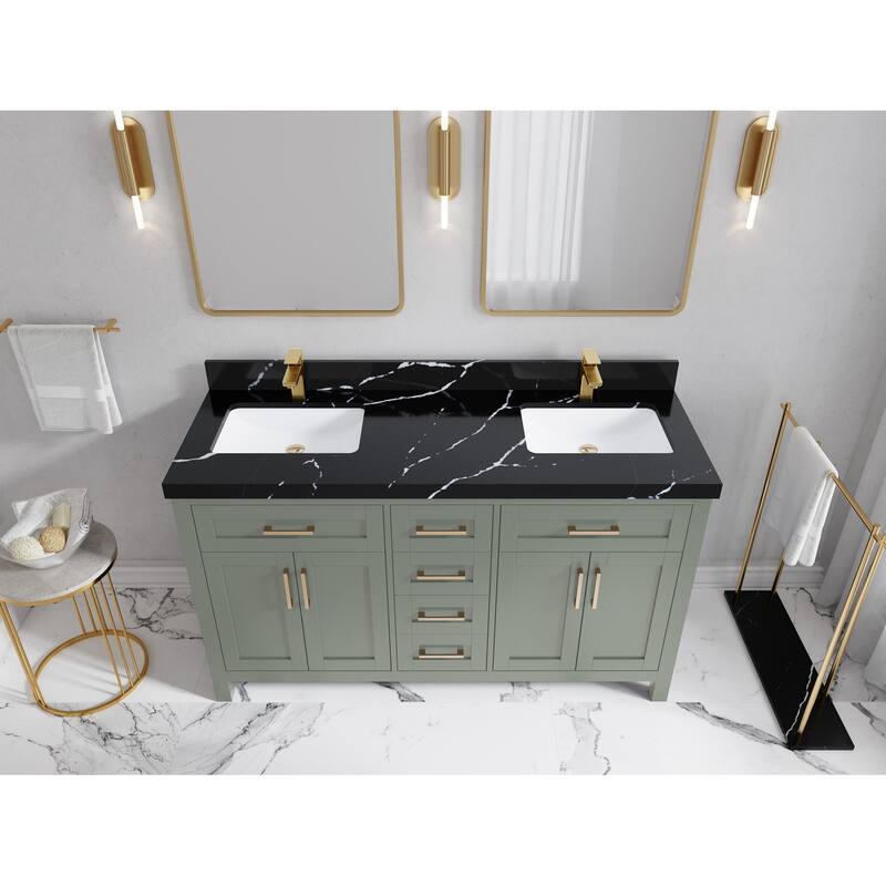 Willow Collections 60 in. W x 22 in. D Cambridge Double Sink Bathroom Vanity with Countertop - 2”Calacatta Black - Evergreen