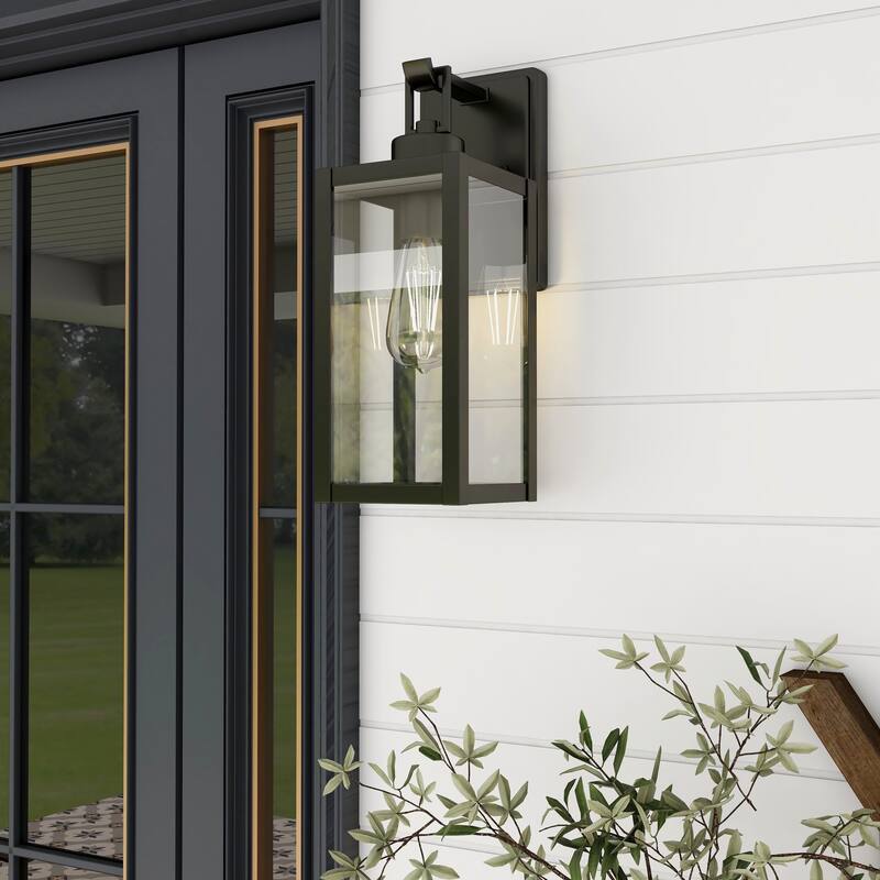 1-Light Steel Black Rectangular Outdoor Wall Sconce for Porch & Entryway - Black-Single