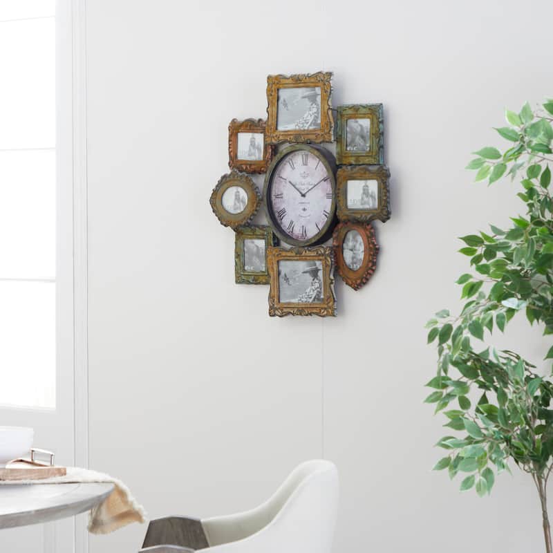 Metal 8 Photo Opening Wall Clock - Green - Roche River Decor - 25"W x 2"L x 25"H