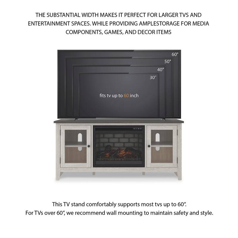 Signature Design by Ashley Dorrinson White/Gray 60" TV Stand for TVs up to 69" with Electric Fireplace - 60"W x 17.5"D x 27.75"H