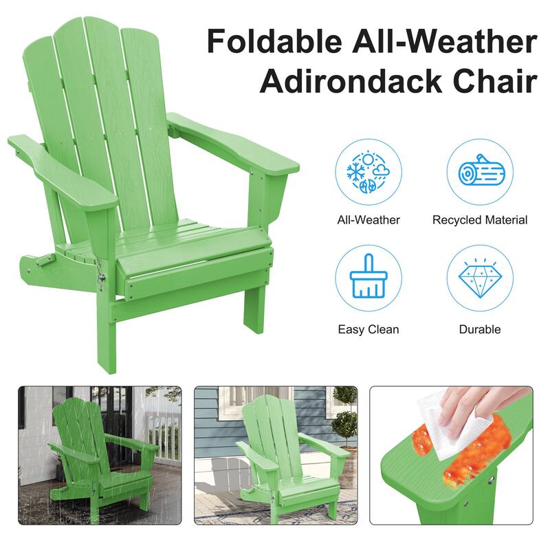 Plastic Folding Outdoor Patio Adirondack Chair With Slat Seat