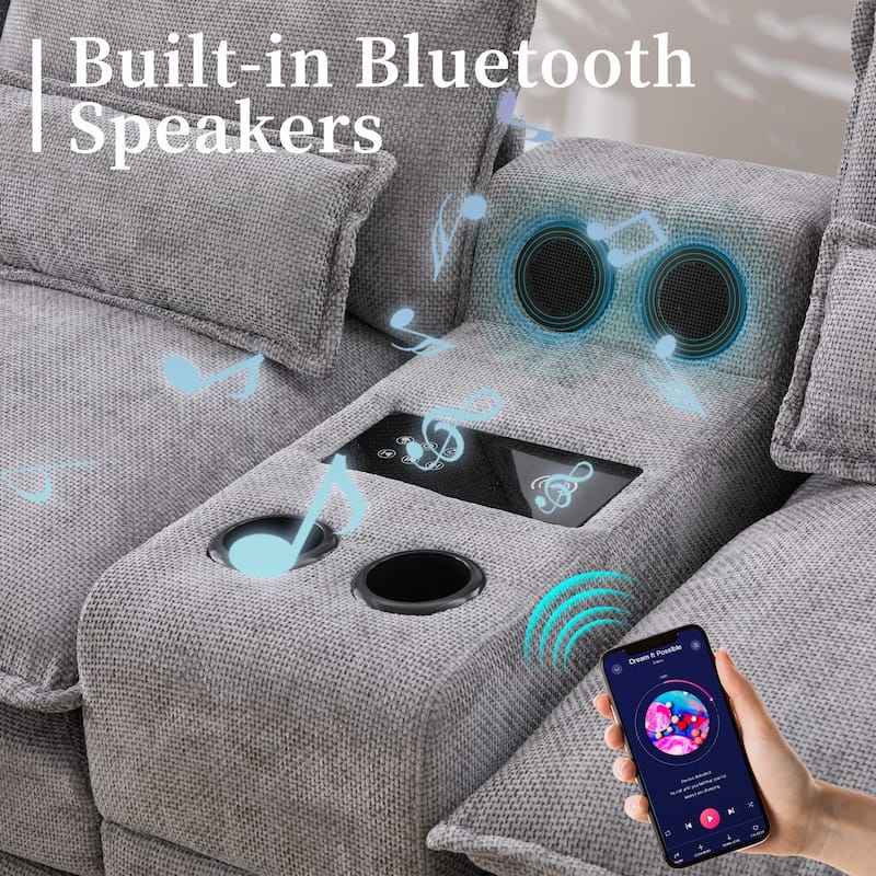 6-seat Chenille Upholstered Modern U-shaped Sectional Multifunctional Sofa with 2 Cup Holders,Pull-out Storage Space