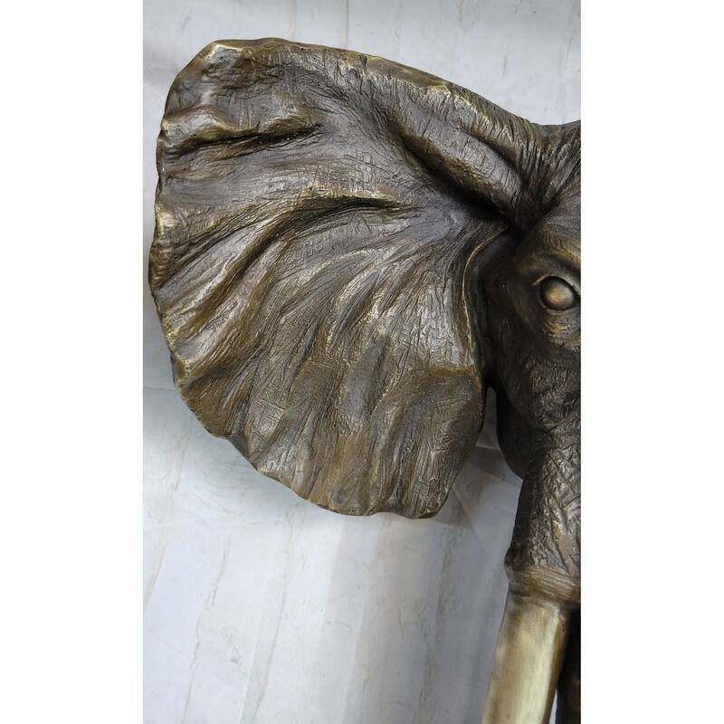 Wall Mounted Hanging Bronze Imitative Elephant Head Bust Sculpture Statue Decor Signed Original Art