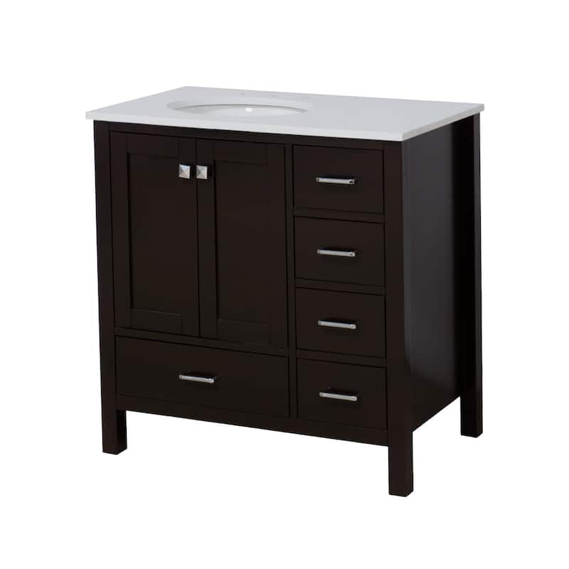 KitchenBathCollection Horizon 36" Bathroom Vanity with Engineered White Top