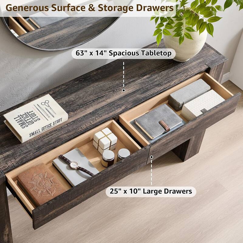 Modern Entryway Console Table, Thick Wood Sofa Table with Drawers