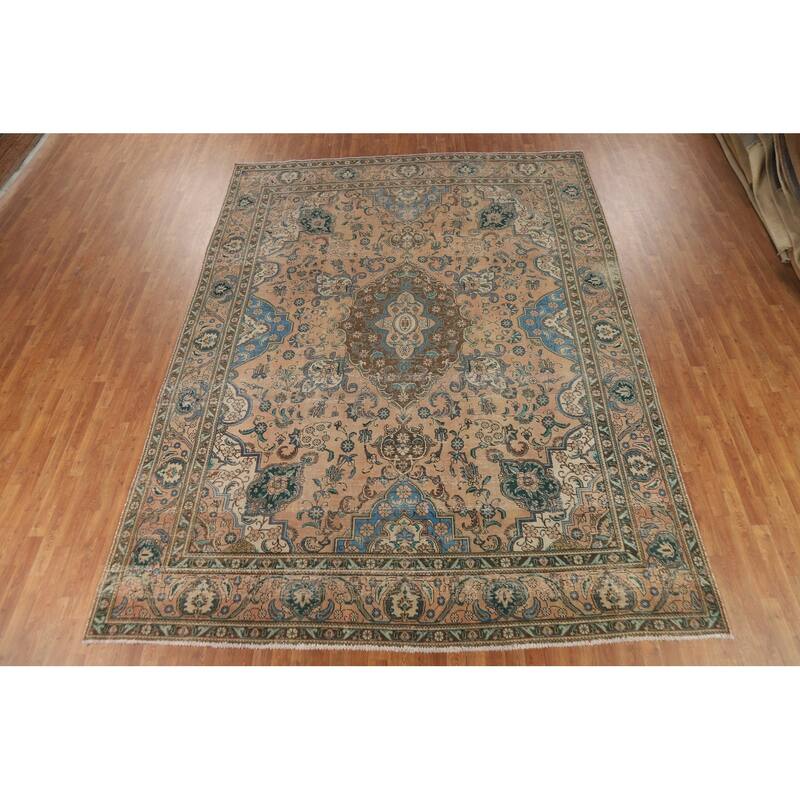 Floral Tabriz Persian Area Rug Hand-Knotted Wool Carpet - 9'6" x 12'8"