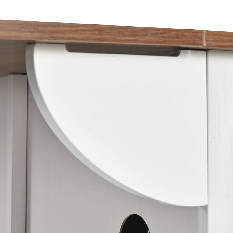 55.5" Farmhouse Kitchen Island with Drop Leaf, Power Outlet, Rolling Wheels and Spice Rack - 55.5'' x 28.75'' x 36.9''