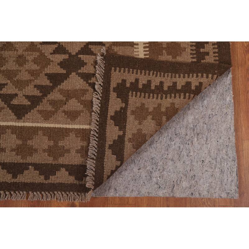Hand Woven Oriental 100% Wool Carpet Southwestern Geometric Brown Kilim Area Rug - 9' 8'' X 6' 7''