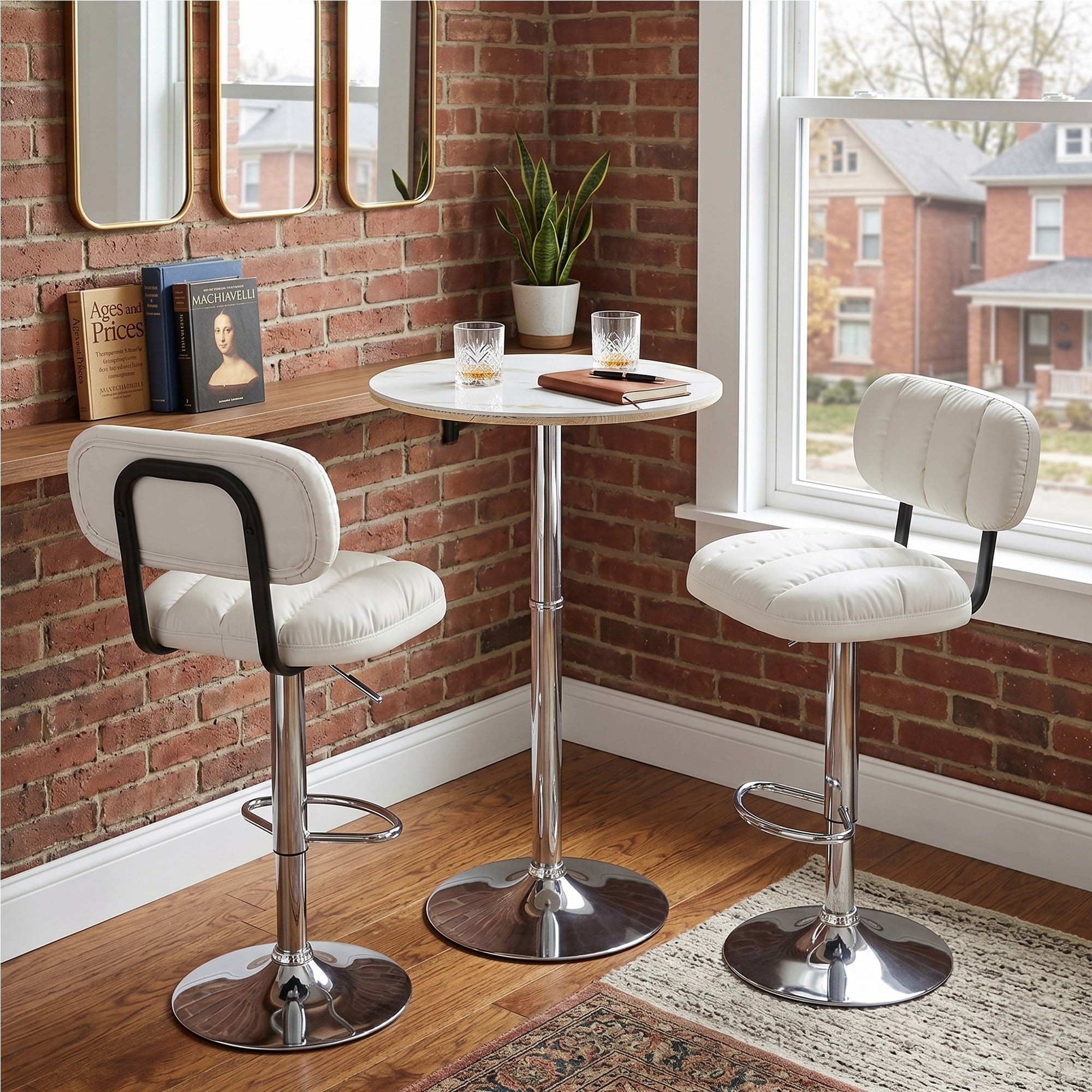 Modern Bar Table & Stools Set with 2 Leather Bar Stools