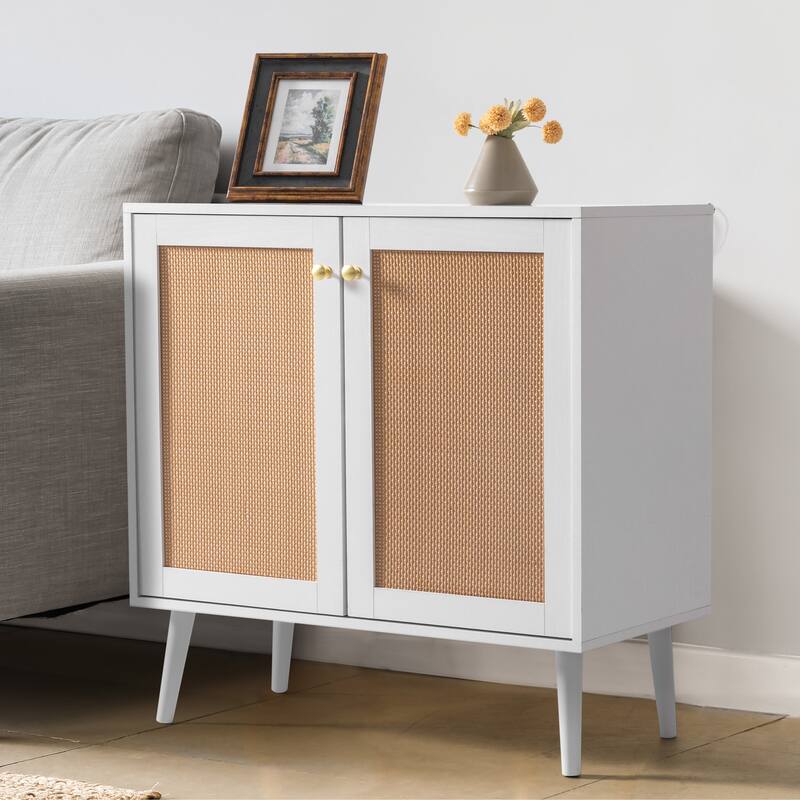 Nuu Garden Accent Storage Cabinet, Sideboard Buffet Cabinet with Rattan Doors - White