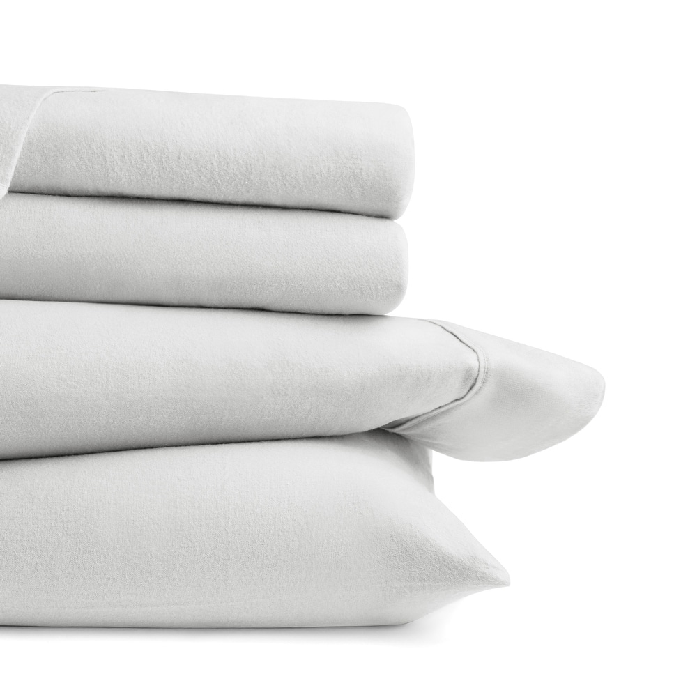 Becky Cameron 4 Piece Solid Cotton Brushed Flannel Deep Pocket Sheet Set