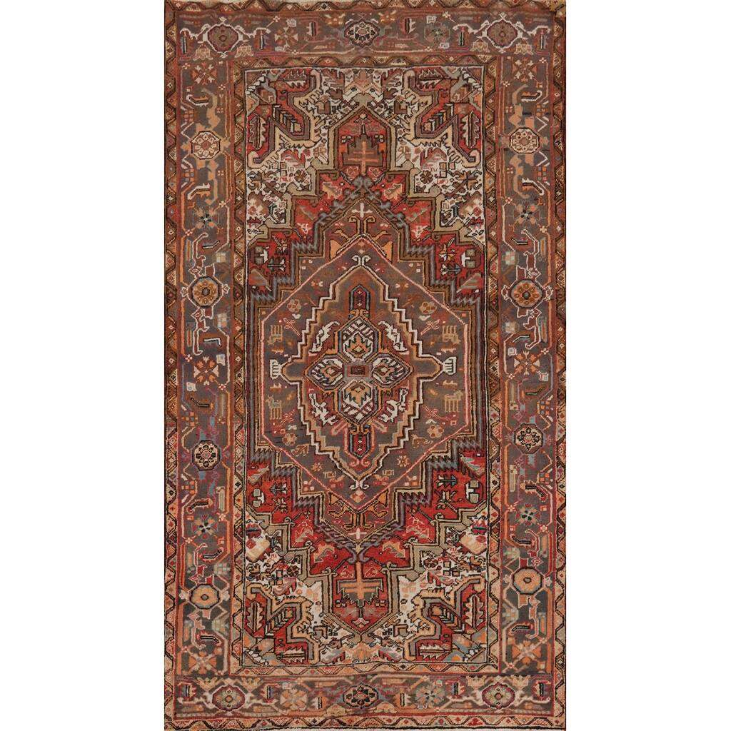 Hand Knotted Oriental 100% Wool Carpet Traditional Medallion Oranges & Rust Heriz Area Rug - 8' 3'' X 4' 7''