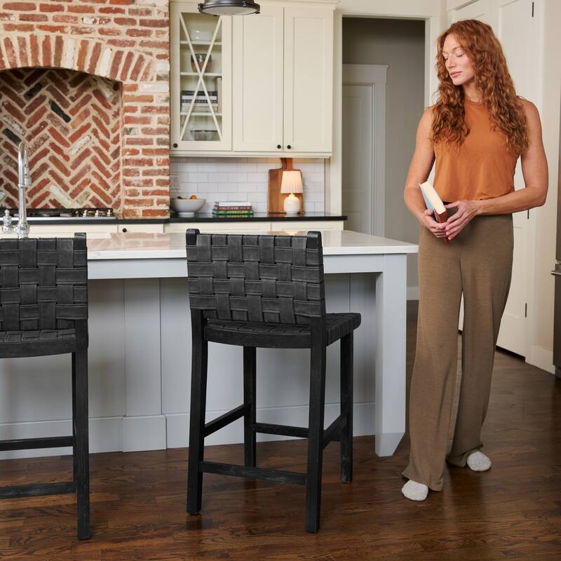 Maven Lane Noah Kitchen Dining Stool with Vegan Leather