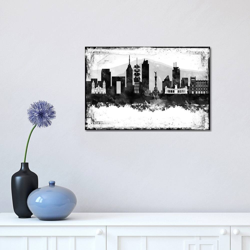 iCanvas "Mexico City Black And White Framed Skylines" by WallDecorAddict Canvas Print