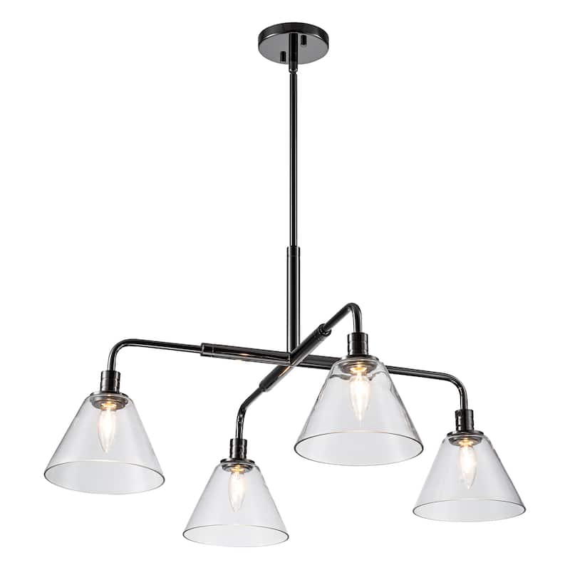 4-Light Modern Black Linear Sputnik Clear Glass Chandelier/Pendant Light for Kitchen Island - 30.3 in. W x 16.5 in. H