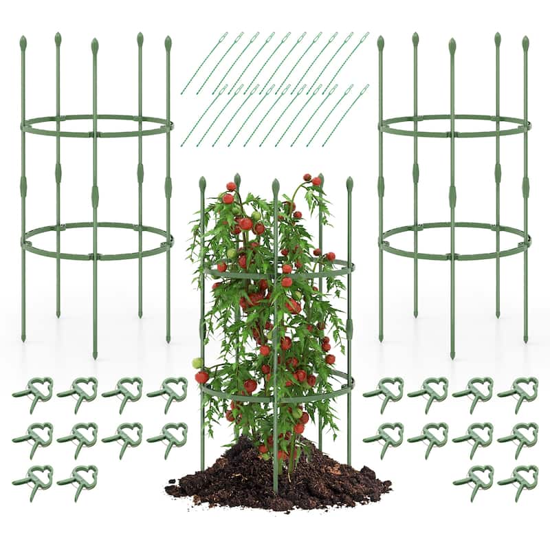 Gymax 3-Pack Garden Tomato Trellis 40'' Plant Support Cage w/ - Grey