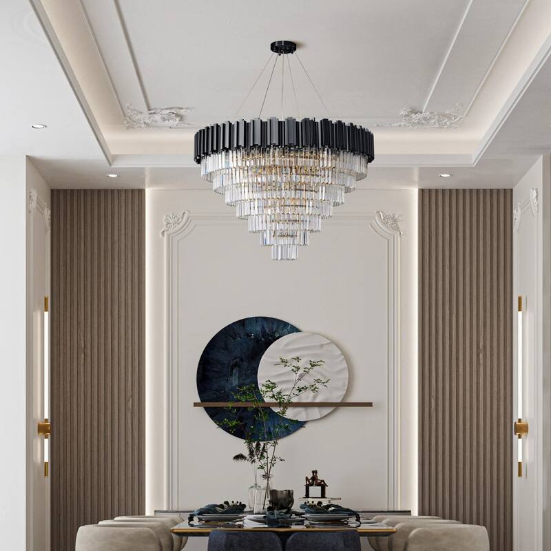 KAYLA Large Crystal Chandelier - 35.4"Modern 6-Tier 17-Light Chrome Ceiling Light, Luxury K9 Crystal