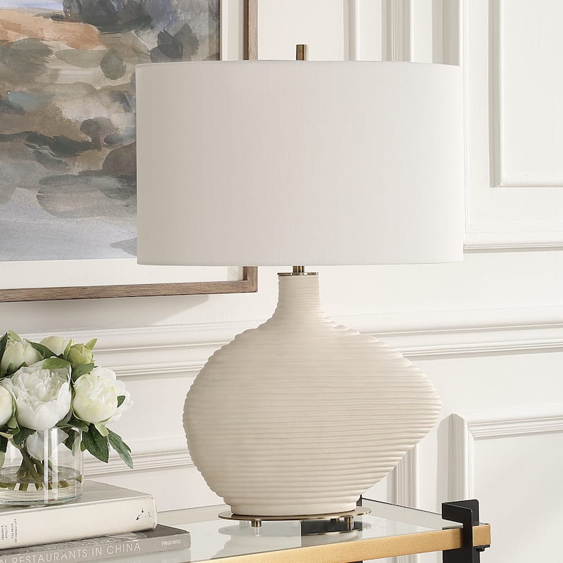Ceramic Table Lamp with Drum Shade - 24.25" - Antique Brass Finish