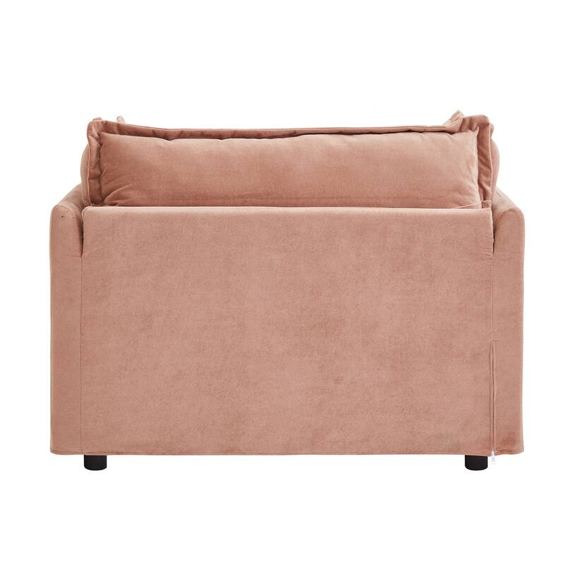 Chenille Modern Armchair Sofa with Movable Ottoman, Wide Seat, Curved Armrests, and Removable Cushions
