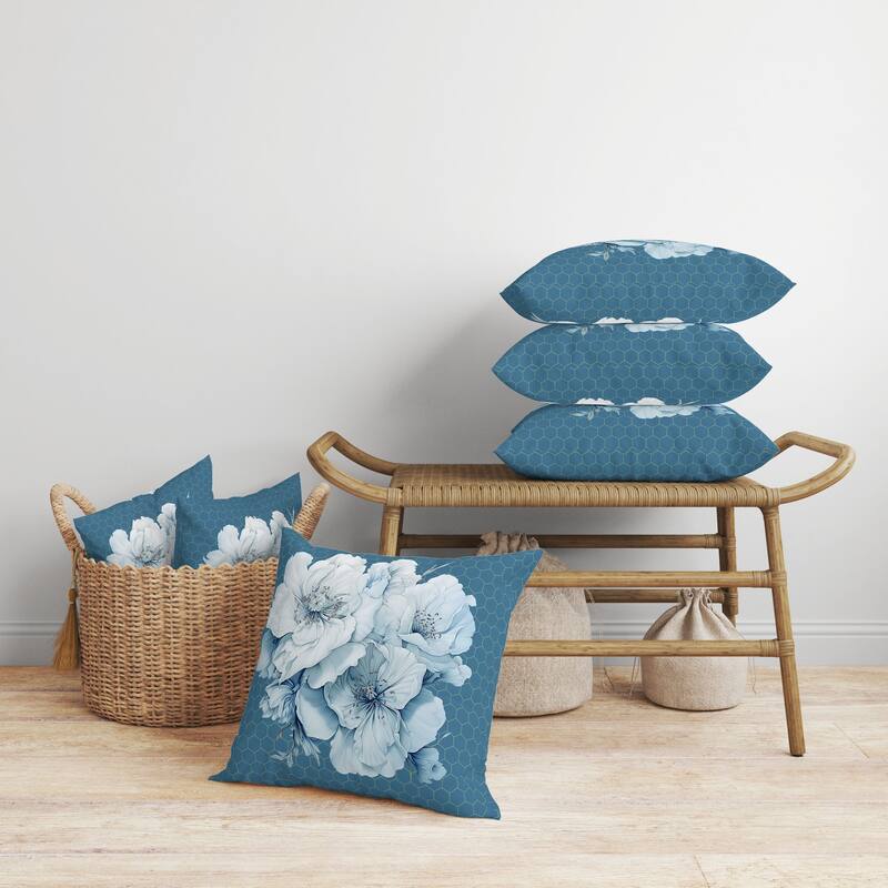 Magnolia Majesty Faux Suede Reversible Throw Pillow Corruleum and Blue