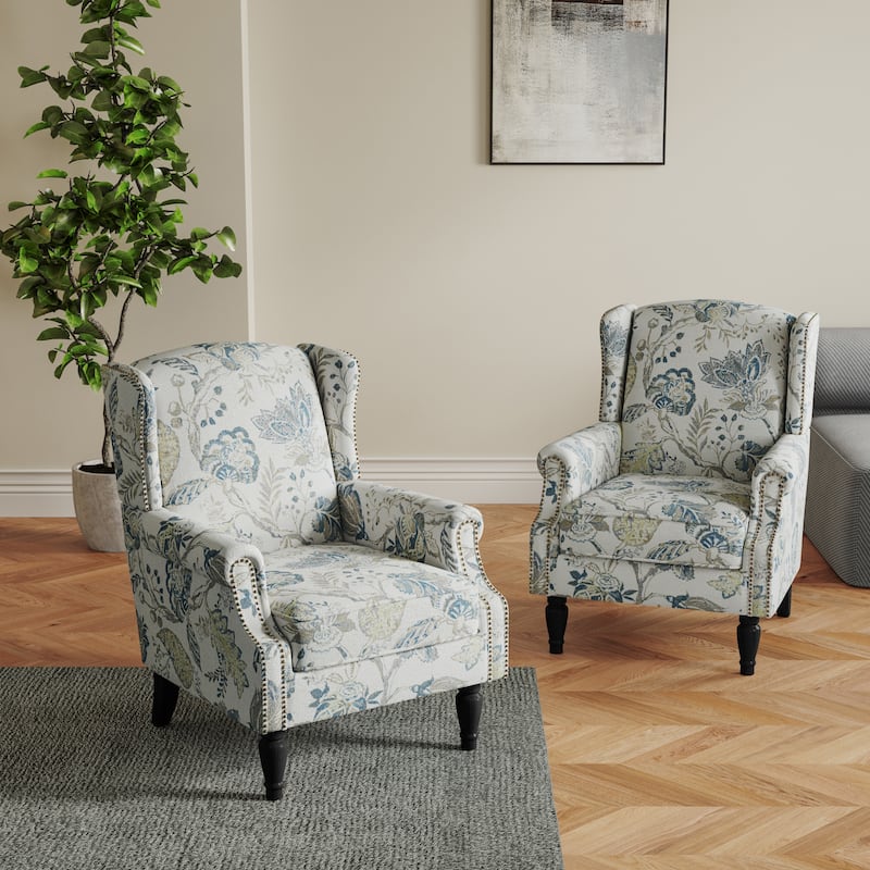 Set of 2 Patterned Upholstered Accent Chair for Living Room