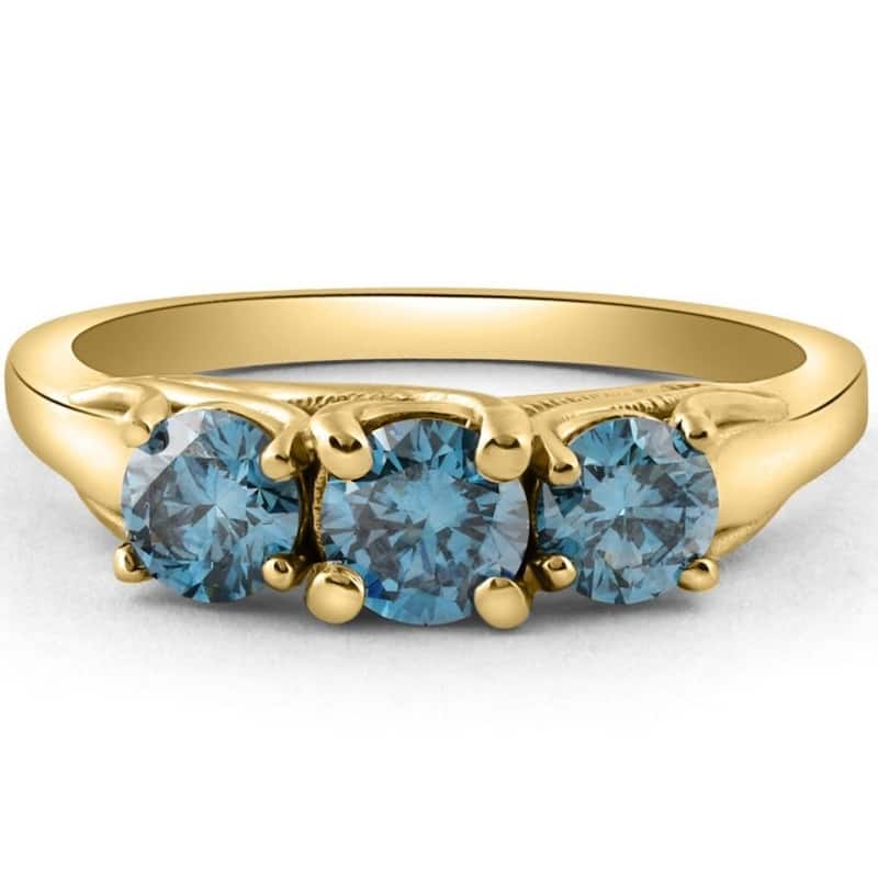 1 Ct Blue Diamond 3-Stone Engagement Anniversary Ring Lab Grown in White or Gold