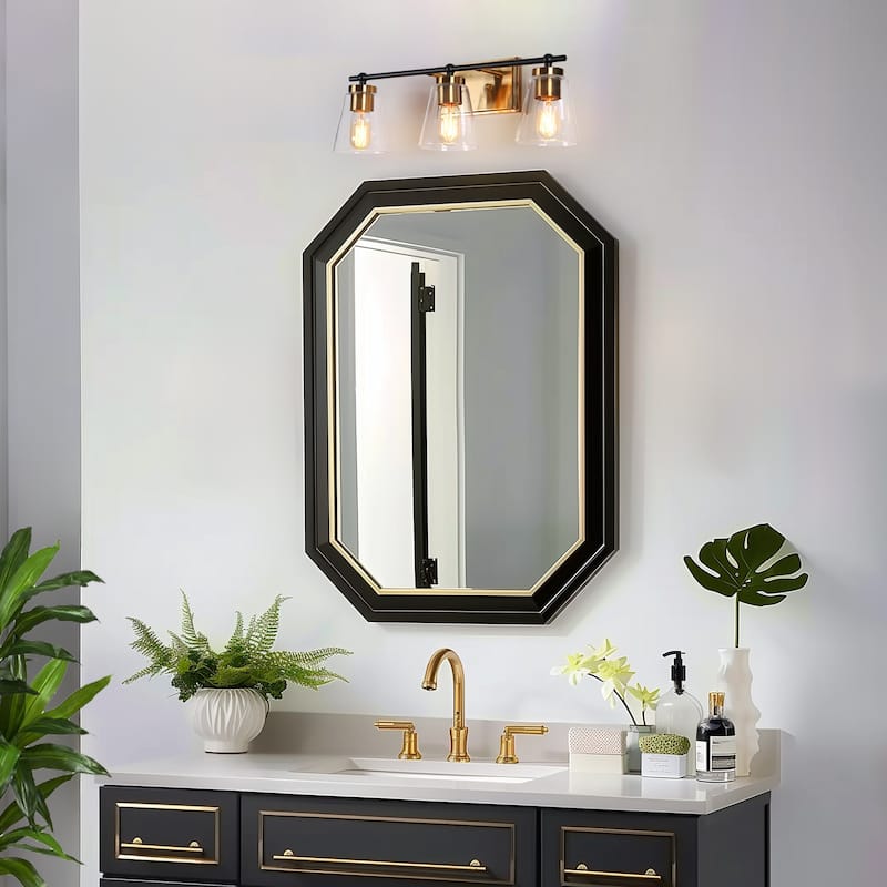 Modern 3/4-Light Black Gold Bathroom Vanity Lights Cone Glass Wall Sconce