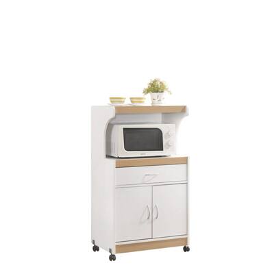 45" White and Beige Solid Microwave Kitchen Cart