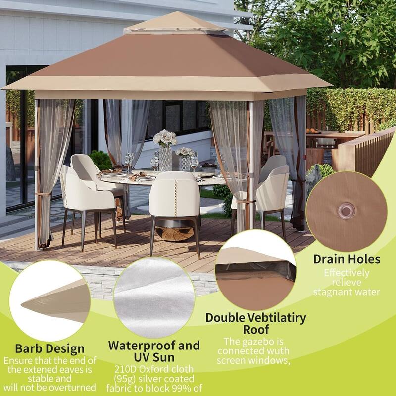 12x12FT Pop-Up Gazebo Waterproof Canopy Tent for Patio Garden Backyard - 12X12 Ft